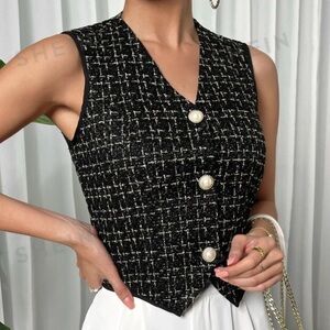 Black buttoned Blazer Tweed Vest